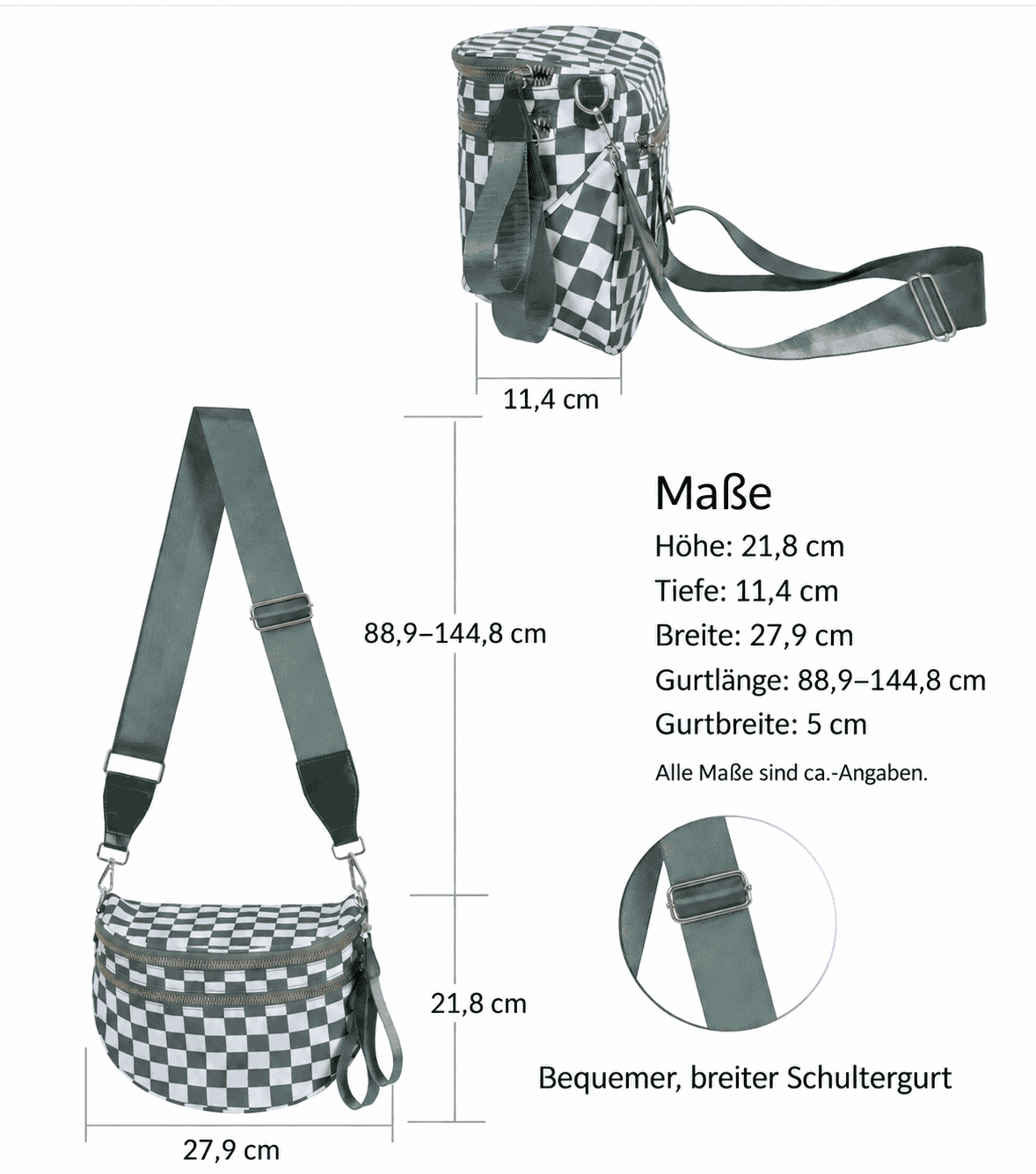 Nest+ Frei Bauchtasche – Maße und Größe (Deutsch)